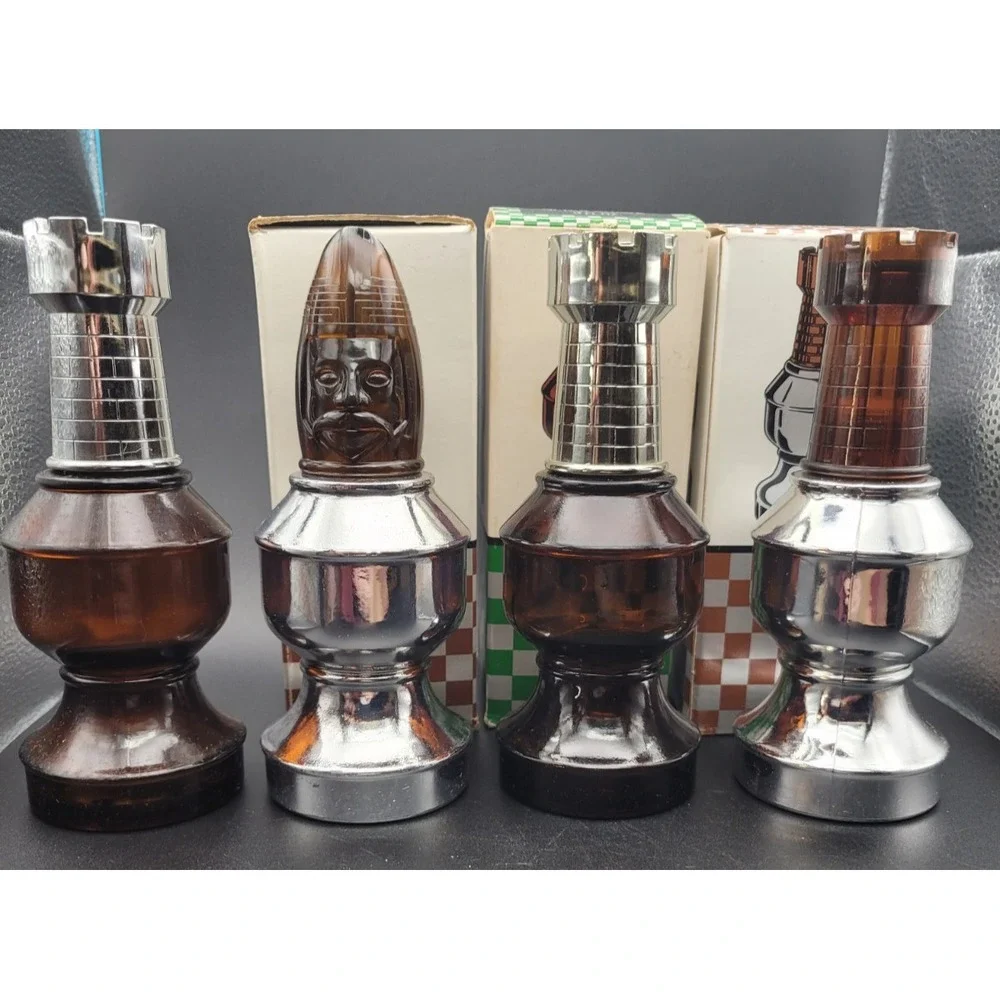 Vintage Avon Chess Piece Bottles Lot of 4 1970s Empty Cologne Gothic Chess Decor